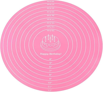 Silicone Baking Mat Cake Mat Silicone Cake Mat Silicone Baking Mat with Measurements for CakeTurntable Stand Non-Stick Heat Resistant Pastry Baking Sheet -Pink