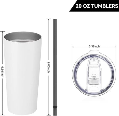 VEGOND 20oz Tumbler Bulk with Lid and Straw 1 Pack, Stainless Steel Vacuum Insulated Tumbler, Double Wall Coffee Cup Travel Mug, White