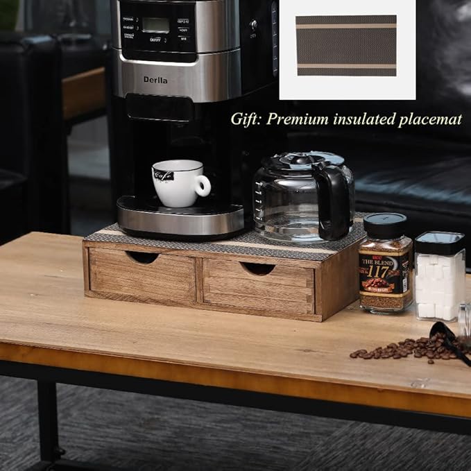 Coffee Pods Storage Drawer Holder for Capsules - Multi Functional Desk Organizer Drawers For K-Cup Coffee Maker Brew - Kitchen Mini Wooden Box Chest Sideboard Counter Organization CF1D2C Dark