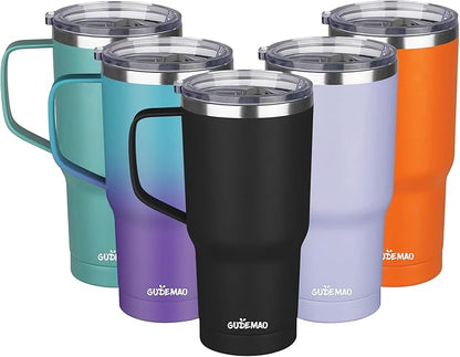 20 oz Insulated Coffee Mug with Ceramic Coating, Stainless Steel Travel Mug Tumbler with Handle Lid and Straw, Double Wall Leak-Proof Coffee Travel Mug Keeps Drink Hot and Cold (Black)