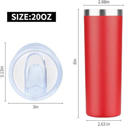 HASLE OUTFITTERS 20 oz Skinny Tumblers Bulk Set, Stainless Steel Insulated Slim Tumblers with Lids, Reusable Double Wall Travel Coffee Mugs, Durable Powder Coated Travel Water Cups(Red, 4)
