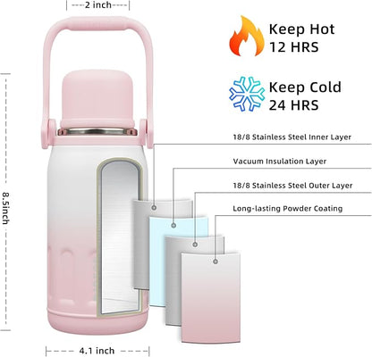 BJPKPK Insulated 27oz Thermos Water Bottle with Lid and Carry Handle Stainless Steel Water Bottles for School,Pink Pearl