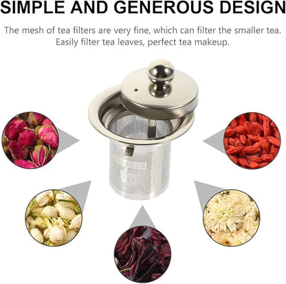Stainless Steel Tea Infuser Insert with Dual-Function Lid Extra Fine Mesh Strainer for Loose Leaf Tea Heatproof Double Handles Perfect for Teapots and Mugs