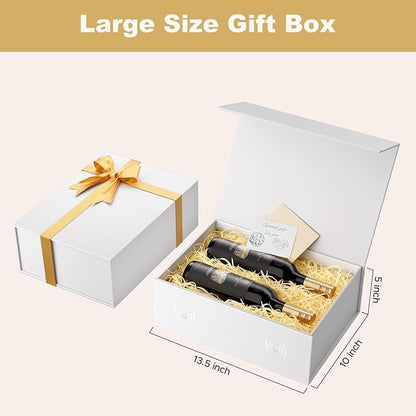 HongCai printing Large Gift Box with Lids White: 2 Pack 13.5×10×5 Inches Packaging with Magnetic Lid - Holds Valentines Christmas Bridesmaid Gifts - Ideal for Couples Friends Family
