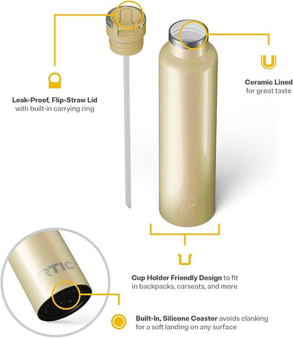RTIC 26oz Journey Bottle Metal Stainless Steel Vacuum Insulated, BPA Free, Reusable, for Water, Hot and Cold Drinks, Travel, Sports, Camping, Sunlight Glitter