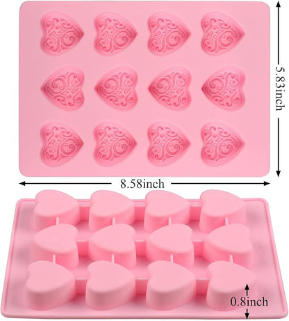 Silicone Heart-Shaped Chocolate Molds - Set of 2 Non-Stick Candy Heart Molds Silicone, for Baking, Candy, Gummy, Food Grade - Pink