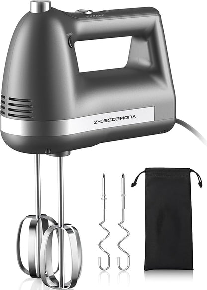Electric Hand Mixer, Powerful Hand Mixer Electric Handheld with 304 Beaters, Dough Hook,Hand Held Mixer with Turbo for Baking Cakes, Eggs, Cream Food(Grey)
