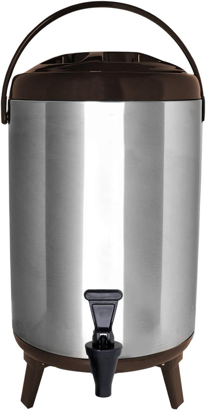Stainless Steel Insulated Beverage Dispenser – Insulated Thermal Hot and Cold Coffee Carafe – 8 Liter Drink Dispenser with Spigot for Hot Water, Tea & Coffee, Cold Milk, Juice & More BROWN…