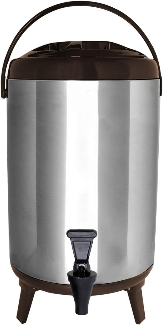 Stainless Steel Insulated Beverage Dispenser – Insulated Thermal Hot and Cold Coffee Carafe – 12 Liter Drink Dispenser with Spigot for Hot Water, Tea & Coffee, Cold Milk, Juice & More BROWN