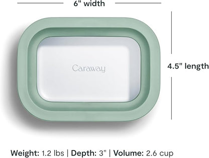 Caraway 6pc Glass Food Storage Set - 2.6 Cup Storage Containers For Food (6) - Non-Toxic Ceramic-Coated Glass - Air Release Technology - Compact & Stackable Design - Mist