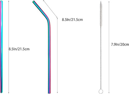 10 Pcs Stainless Steel Straws, Reusable Drinking Straws, 5 Straight + 5 Bent Metal Straws Set With 2 Pcs Cleaning Brushes (Colorful, 8.5 Inch)