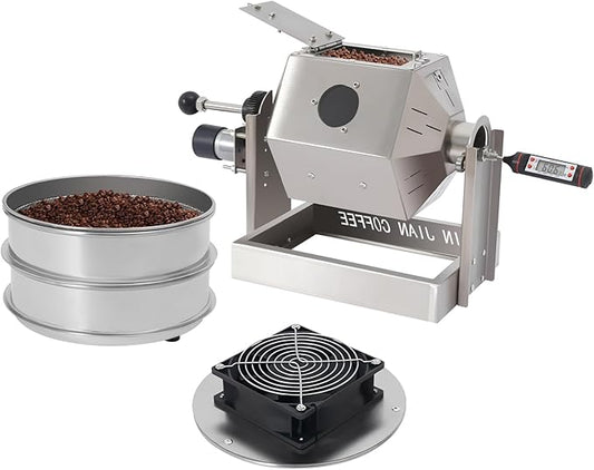 3.8L/3.45QT Coffee Roaster, Stainless Steel Coffee Bean Roaster with Cooler, 6 & 40 Mesh Sieves, Speed Controller, Thermometer, Drum Type Nuts Baker for Home and Commercial Use