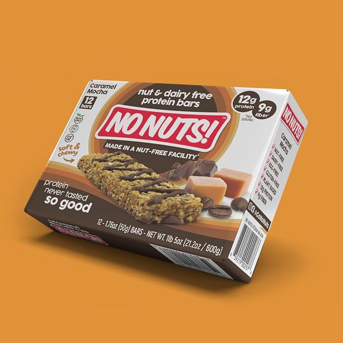No Nuts! 100% Nut Free Dairy Free Vegan Protein Bars, Chocolate Caramel Mocha 12-Pack, Organic, Kosher, Egg-Free, Non-Gmo & Dairy-Free Protein Bars
