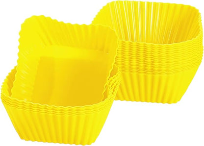 uxcell 18Pcs Silicone Cupcake Baking Cups, Silicone Muffins Liners Non-Stick Square Baking Cups, for Cooking Eggs Baking Muffins and Make a Cake(Yellow)