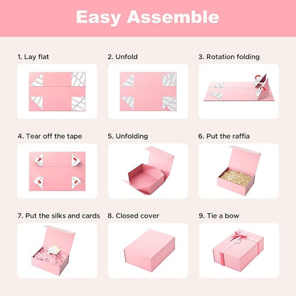 Large Pink Gift Box with Lid: 2 Pack 13.5×10×5 Inches - Strong Magnetic Closure for Valentines Birthdays Wedding Gifts – Perfect for Couples Friends Family