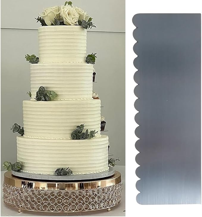 Siking Stainless Steel Cake Comb Metal Cake Scraper, Cake Buttercream Smoother Edge Side Sculpting Decorating Tools (Narrow Scallop), SCC- 1-4