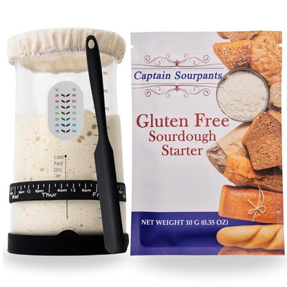 Complete Gluten Free Sourdough Starter Kit: Gluten Free 100+ Year Old Dehydrated Sourdough Starter, Sourdough Jar, Feeding Band, Cloth Cover, Spatula & Thermometer - Beginner Friendly Sourdough Kit