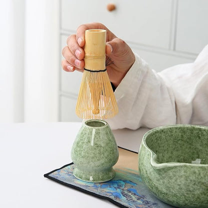 Matcha Set, 7 Pieces, Matcha Bowl with Spout, Whisk, Holder, Bamboo Scoop, Stainless Steel Sifter Matcha color