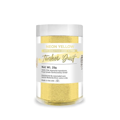BAKELL Neon Yellow Edible Glitter, 25 Grams | TINKER DUST Edible Glitter | KOSHER Certified | 100% Edible Glitter | Cakes, Cupcakes, Cake Pops, Drinks, Dessert Vegan Glitter & Dusts (25g, Neon Yellow)