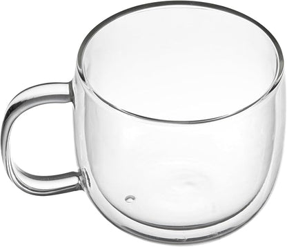 Restaurantware-Forma Professional 16.9 Ounce Double Wall Coffee Mugs, 2 Insulated Coffee Mugs With Handle - Dishwashable, Reusable, Clear Glass Beverage Cups, Freezable, For Hot Or Cold Beverages