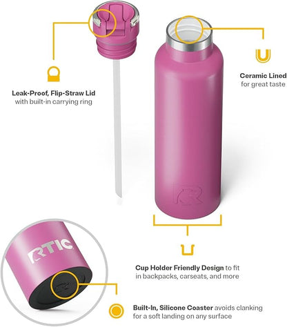 RTIC 20oz Journey Bottle Metal Stainless Steel Vacuum Insulated, BPA Free, Reusable, for Water, Hot and Cold Drinks, Travel, Sports, Camping, Orchid