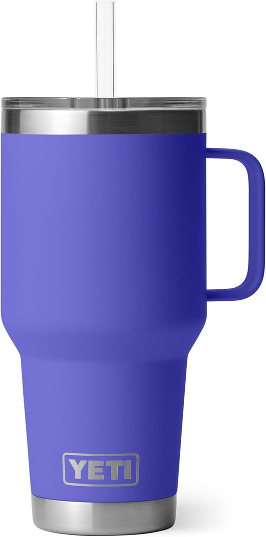 YETI Rambler 35 oz Tumbler with Handle and Straw Lid, Travel Mug Water Tumbler, Vacuum Insulated Cup with Handle, Stainless Steel, Ultramarine Violet