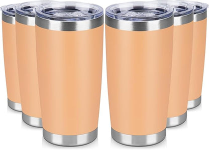 20 oz Tumbler Stainless Steel Tumblers Bulk with Lid Double Wall Insulated Coffee Tumbler Cups for Hot & Cold Drinks Powder Coated Travel Coffee Tumbler Mug Metal (Cream Orange, 6 pack)