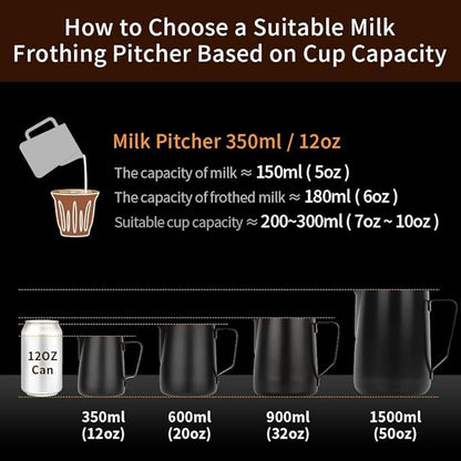 watchget Stainless Steel Milk Frothing Pitcher 12oz/350ml - Espresso Steaming Pitcher for Cappuccino, Latte Art, Coffee Machine Accessories Milk Jug Coffee Frother Cup, Creamy White