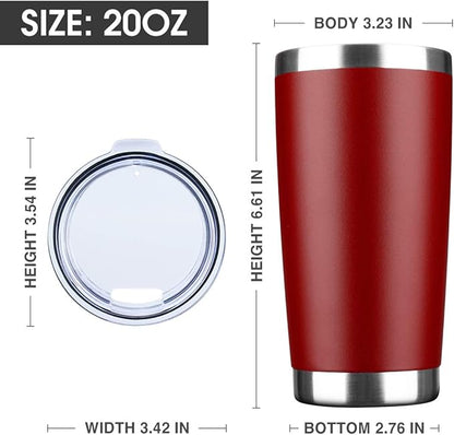 20oz Tumbler Bulk Stainless Steel Vacuum Insulated Tumblers with Lid Double Wall Travel Mug, Durable Powder Coated Coffee Cup, Suitable for Ice Drinks and Hot Beverage (Red 1pack)
