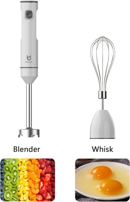 Cordless Hand Blender, UTALENT Variable Speed Immersion Blender handheld Rechargeable, with USB-C Charging Cable, Egg Whisk, for Smoothies, Milkshakes, Hummus and Soups – White