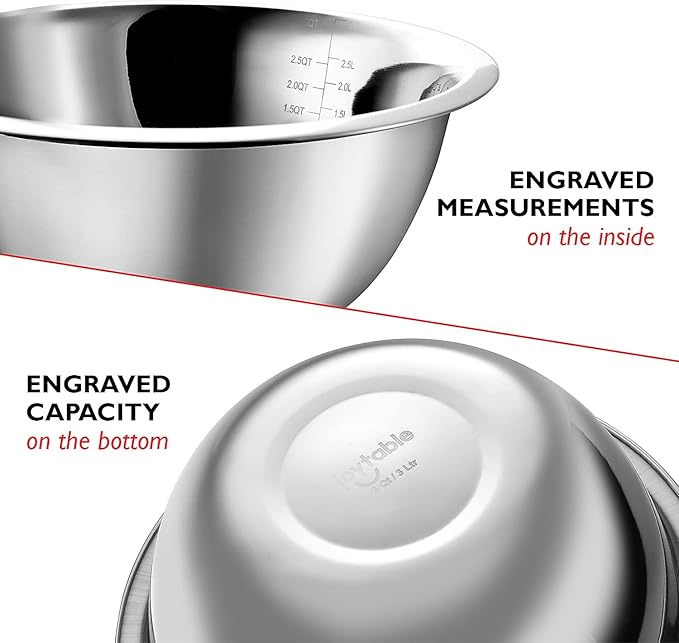 Eatex Mixing Bowls with Measuring Cups & Measuring Spoons 17 Piece Set - Nesting Stainless Steel Mixing Bowls Set for Kitchen, Measuring Spoons & Glass Liquid Measuring Cups, Dishwasher Safe Meal Prep