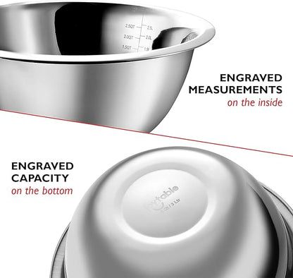 Eatex Mixing Bowls with Measuring Cups & Measuring Spoons 17 Piece Set - Nesting Stainless Steel Mixing Bowls Set for Kitchen, Measuring Spoons & Glass Liquid Measuring Cups, Dishwasher Safe Meal Prep