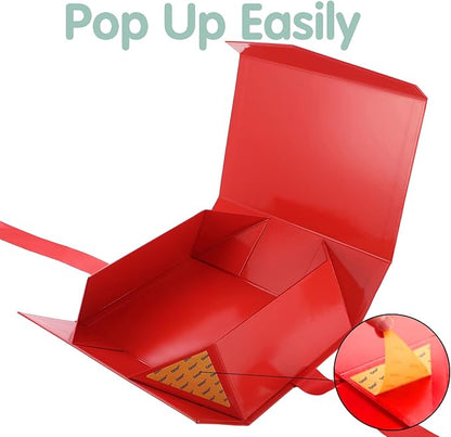 HAPPY POTATO Large Christmas Gift Box with Ribbon 11.5x8.1x3.8 Inches, Red Box with Lid, Bridesmaid Proposal Box, Magnetic Gift Box for Presents (Glossy Red)