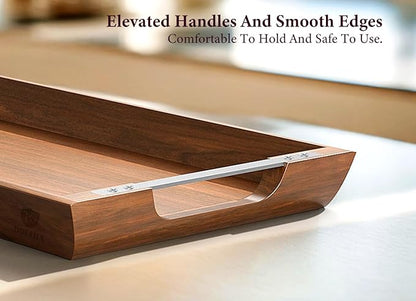 Large Acacia Wood Serving Tray with Metal Handles - 36" Long Charcuterie Board for Cheese, Meat & Appetizers - Perfect for Kitchen Use, Entertaining, BBQ Gatherings & Home Decor Display