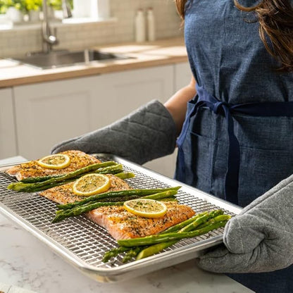 Ultra Cuisine Aluminum Baking Sheet with Stainless Steel Cooling Rack Set -Half Sheet Size Pan 13 x 18 inch, Durable Rimmed Sides, Easy Clean, Commercial Quality for Cooking and Roasting
