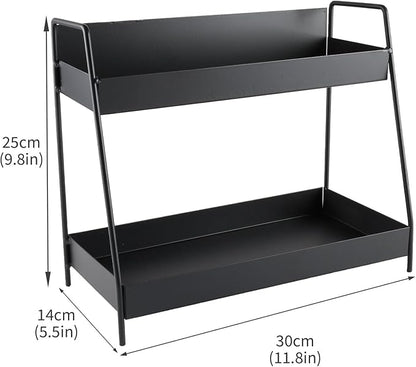 Countertop Coffee Bar Organizer,2 Tier Metal Coffee Pod Holder with Handles,Tea Bag Condiment Snack Organizer,Mug Holder for Kitchen,Bathroom,Office,Black