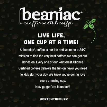 beaniac Organic Bean Me Up Coffeehouse Blend, Medium Roast, Single Serve Compostable K Cup Coffee Pods, Organic Arabica Coffee, Keurig Brewer Compatible, 72 Count