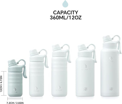 IDEUS Insulated Water Bottle 12oz, Stainless Steel Insulated Water Bottle For School, Insulated Bottles With Straws Leakproof, Vacuum Double Wall Water Bottles For Boys And Girls With 2 Lids, BPA Free