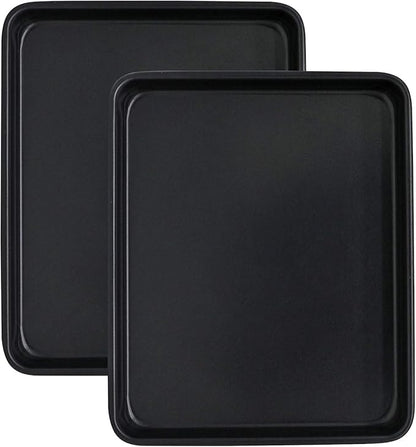 Toaster Oven Pans Set of 2, Shinsin 11-Inch Nonstick Baking Sheet Pans and Trays, 1/8 Thicker Replacement Small Baking Tray Accessories for Cookie, Non Toxic and Easy Clean and Diswasher Safe,Black