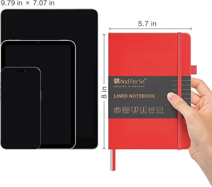 &And Per Se Lined Journal Notebook, 160 Pages, A5 5.7 x 8 inches College Ruled Thick Paper Notebook Journals for Writing, Hardcover Notebooks for Women Men Office School (1 Pack, Red)