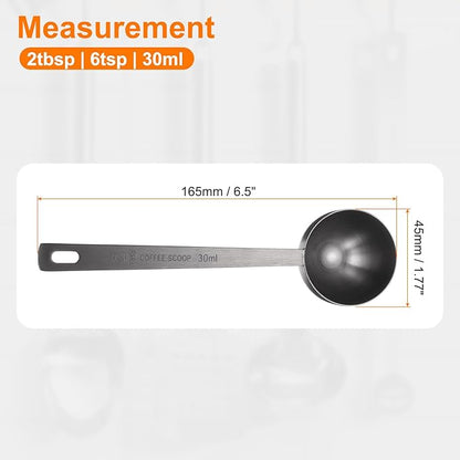 HARFINGTON 2pcs Coffee Scoop Spoon 2tbsp (6tsp, 30ml) 304 Stainless Steel Long Handle Teaspoon/Tablespoon Measuring Spoons Scoops for Tea Sugar Kitchen, Black