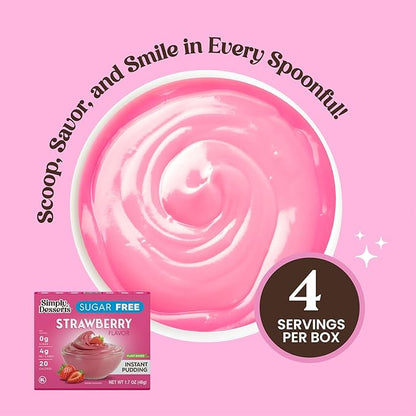 Simply Desserts Strawberry Instant Pudding, Sugar-Free, 6-Pack – Healthy Dessert, Keto Snacks, Vegan & Diabetic-Friendly, Kosher, 1.7 Oz Ea