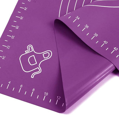 Silicone Baking Mat for Rolling Pastry Dough with Measurements, 25.6 x 17.7 BPA Free Non stick and Non Slip Purple Table Sheet Baking Supplies for Bake Pizza Cake