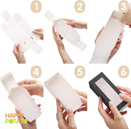 HAPPY POTATO Macaron Boxes for 4 or 5, 4×1.9×1.9 Inches, Macaron Packaging Boxes, Pink Macaron Box with Window, Macaron Container Gift Boxes with Ribbon