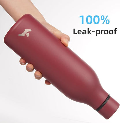 Insulated Water Bottle with Strap,25 oz Double Wall Stainless Steel Vacuum Bottles Metal Water Flask,Brick Red