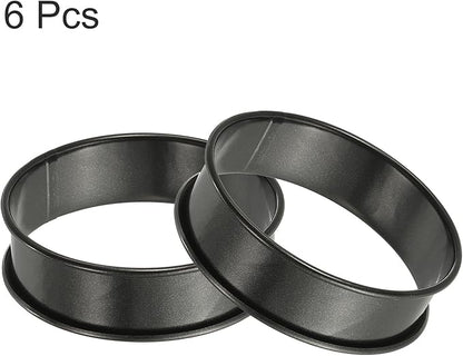 HARFINGTON 6pcs Crumpet Rings 3.15" Nonstick Round Cake Ring Stainless Steel Double Rolled English Pastry Rings for Kitchen Baking Crumpet Dessert, Black