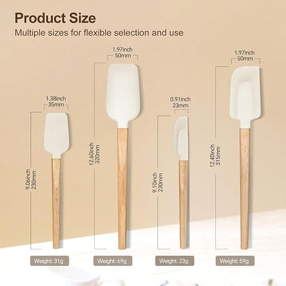 4 Piece Silicone Spatula Set - Food Grade Rubber Spatulas, Nonstick Spoonula & Jar Scraper for Cooking, Baking, Mixing, Frosting - Heat Resistant Up to 600°F, Dishwasher Safe