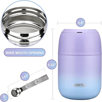 17 oz Insulated Lunch Containers Hot Food Jar, Wide Mouth Lunch Thermo for Hot Food Kids Adults, Vacuum Stainless Steel Thermo Lunch Box With Handle Folding Spoon for School, Office(Purple blue)