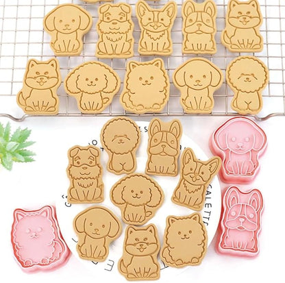 8 Dog Cookie Cutters Set, 3D Puppy Cookie Stamps, Cupcake Pancake Apple Pie Pastry Biscuit Molds, Cookie Baking Molds for Dog Party Decorations (Puppy)