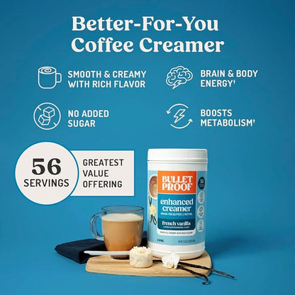 Bulletproof French Vanilla Creamer, 29.6 Ounces, Keto Coffee Creamer with MCT Oil and Grass-Fed Butter, Value Offering, Packaging May Vary